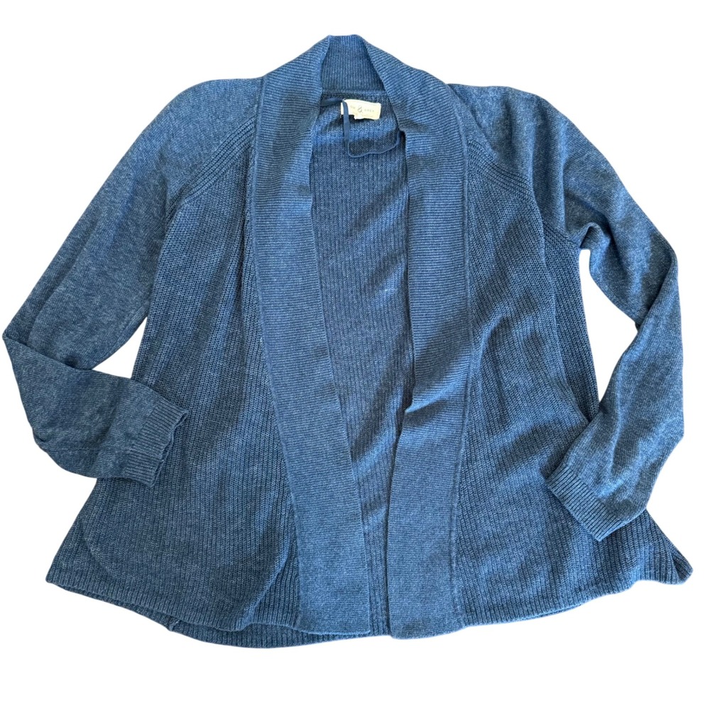 Lou & Grey Blue Ribbed Knit Open Front Cardigan Sweater Women's Size M Cotton‎